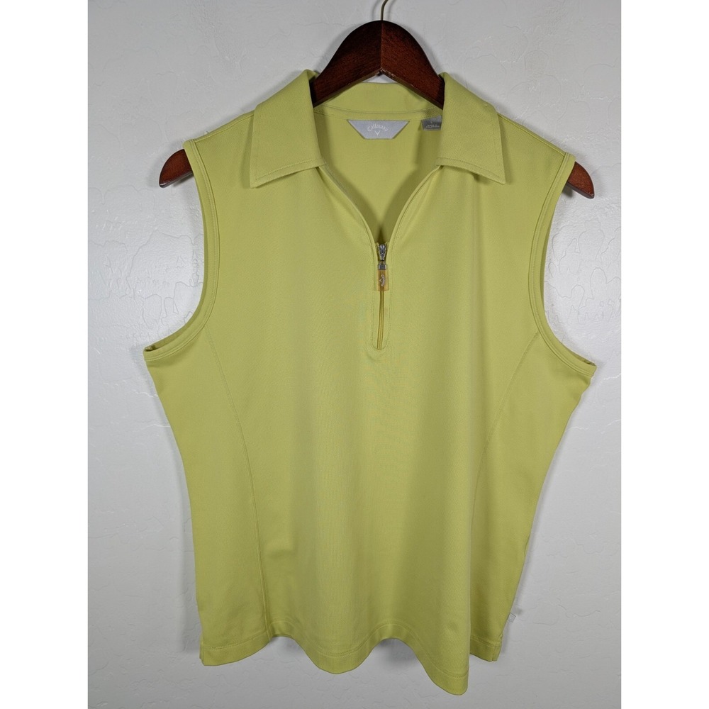 Callaway Top Polo Women Large Bright Yellow Sleeveless 1/4 Zip Golf Tennis